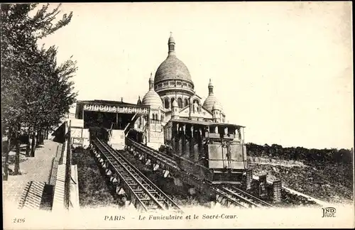 Ak Paris XVIII. Montmartre, Die Standseilbahn und Sacre Coeur