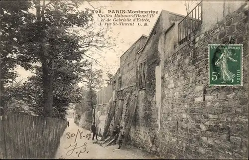 Ak Paris XVIII., Montmartre, Alte Häuser von Heinrich IV. und Gabrielle d'Estree, Rue St. Vincent