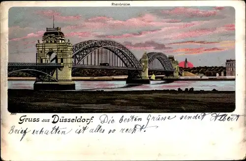 Litho Düsseldorf am Rhein, Rheinbrücke