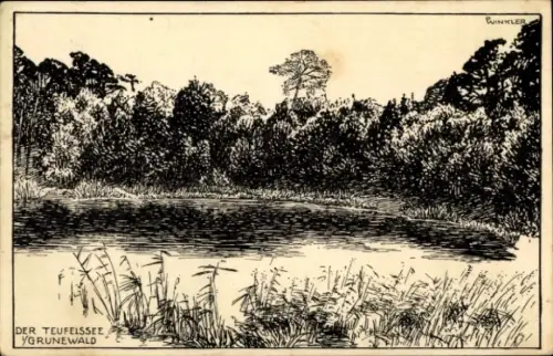Künstler Ak Winkler, Berlin Wilmersdorf Grunewald, Teufelssee