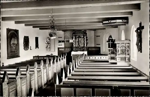 Ak Hallig Hooge in Nordfriesland, Kirche, Innenansicht, Altar