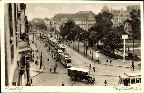 Ak Düsseldorf am Rhein, Graf Adolfplatz, Straßenbahnen