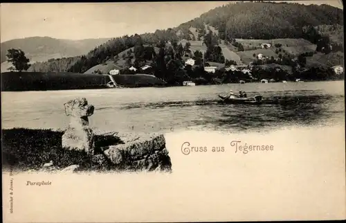 Ak Tegernsee in Oberbayern, Panorama, Ruderboot