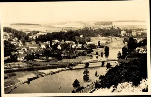 Ak Wünschendorf an der Elster, Panorama mit Brücke