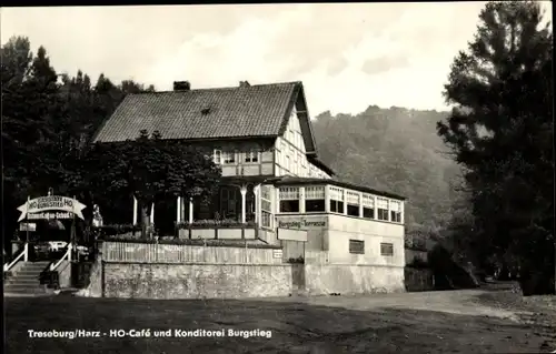 Ak Treseburg Thale im Harz, HO-Cafe und Konditorei Burgstieg