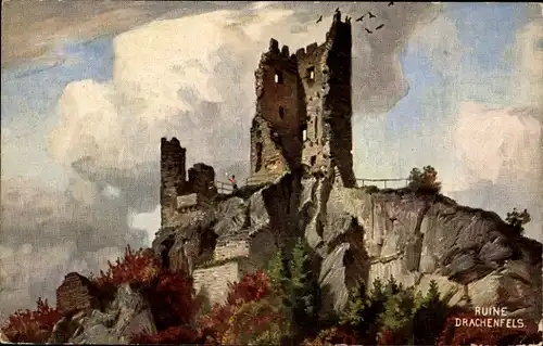 Künstler Ak Königswinter, Ruine Drachenfels, Gedicht