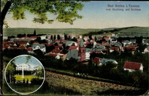 Ak Bad Soden am Taunus Hessen, Gesamtansicht, Blick vom Dachberg, Kurhaus