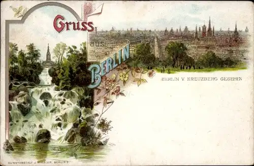 Litho Berlin Kreuzberg, Wasserfall im Victoria Park, Panorama