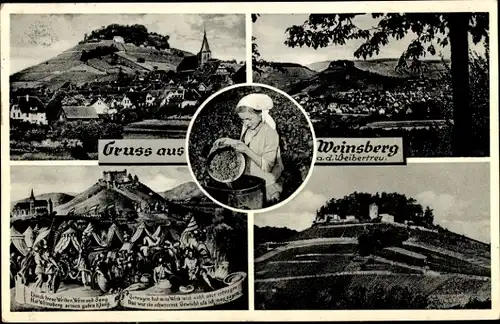 Ak Weinsberg im Kreis Heilbronn, Burg Weibertreu, Teilansichten, Frau, Weinlese