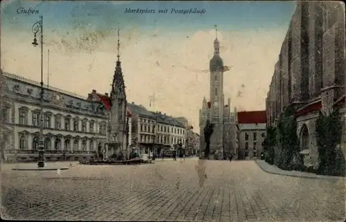 Ak Guben in der Niederlausitz, Marktplatz, Postgebäude