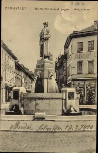 Ak Darmstadt in Hessen, Bismarckdenkmal, Ludwigstraße