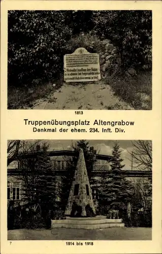 Ak Altengrabow Möckern in Sachsen Anhalt, Truppenübungsplatz, Denkmal der ehem. 234. Inft. Div.