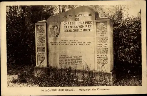 Ak Montbéliard Doubs, Monument des Chasseurs