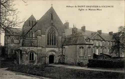 Ak Saint Sauveur le Vicomte Manche, Kirche mit Mutterhaus