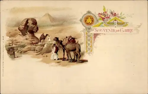 Litho Cairo Kairo Ägypten, Sphinx, Kamele, Reiter