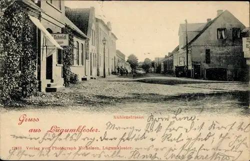 Ak Løgumkloster Lügumkloster Dänemark, Mühlenstraße, Geschäft Schmidt