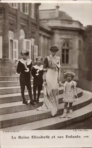 Ak Königin Elisabeth Gabriele von Belgien, Kinder