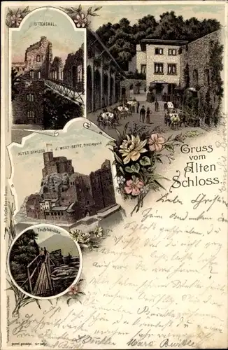 Litho Baden Baden, Rittersaal, Innenhof, Altes Schloss, Teufelsbrücke