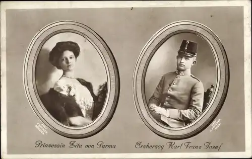Ak Erzherzog Karl Franz Josef, Prinzessin Zita von Parma, Portrait