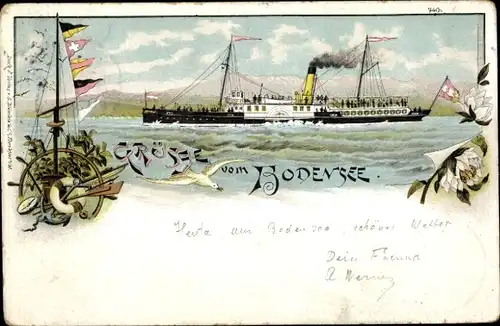 Litho Salondampfer auf dem Bodensee