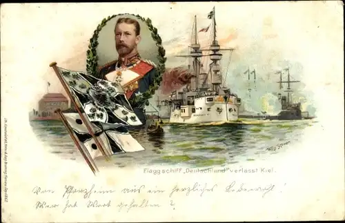 Künstler Litho Stöwer, Willy, Deutsches Kriegsschiff, SMS Deutschland, Flaggschiff, Prinz Heinrich