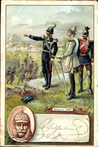 Litho Kaiser Wilhelm I. von Preußen, Deutsche Soldaten in Uniformen