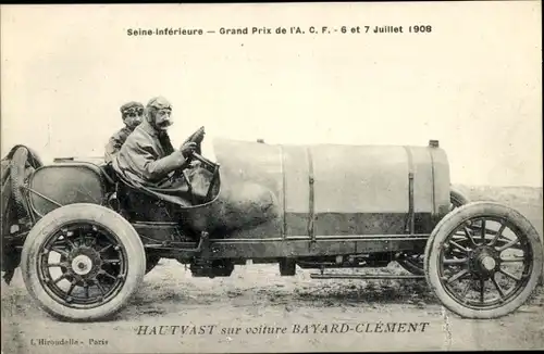 Ak Seine-Inferieure, Grand Prix, Hautvast auf Bayard-Clement-Wagen, 1908