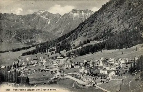 Ak Pontresina Kanton Graubünden Schweiz, Ort gegen die Cresta mora