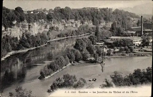 Ak Genève Genf Stadt, Der Zusammenfluss von Rhone und Arve