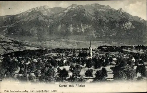 Ak Kerns Kanton Obwalden Schweiz, Gesamtansicht, Pilatus