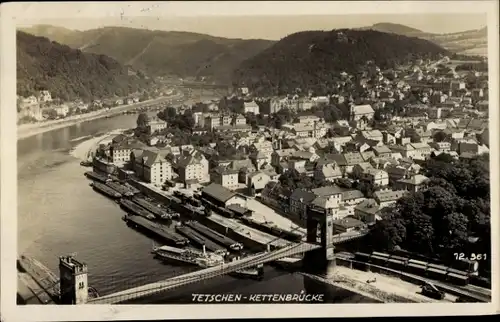 Ak Děčín Tetschen Bodenbach Elbe Reg. Aussig, Kettenbrücke