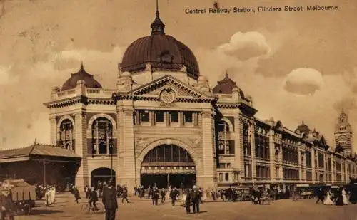 Ak Melbourne Australien, Hauptbahnhof, Flinders Street