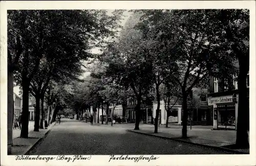 Ak Wittenberge an der Elbe Prignitz, Perlebergstraße, Geschäft für Zigarren und Schreibwaren