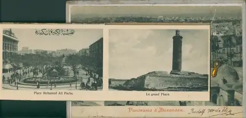 Leporello Ak Alexandria, Ägypten, Mohamed Ali Pasha Square, Großer Leuchtturm