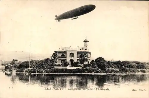 Ak Bizerte Tunesien, Baie Ponty, Dirigeable survolant l'Amirauté