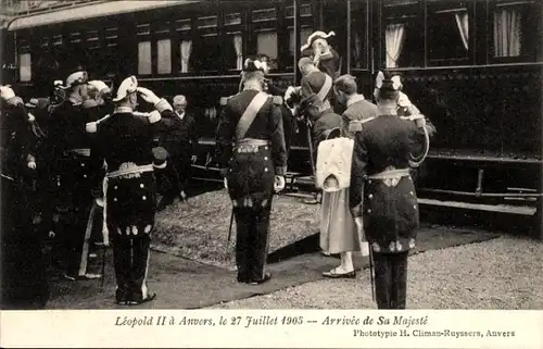 Ak Antwerpen Anvers Flandern, König Leopold II von Belgien, Ankunft