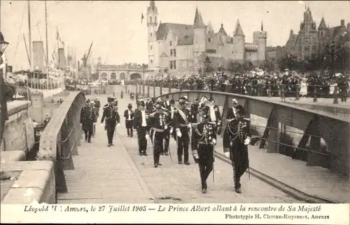 Ak Antwerpen Antwerpen Flandern, Leopold II., Prinz Albert auf dem Weg zur St. Majestät