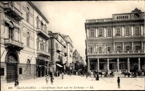 Ak Alexandria Ägypten, Rue Cherif Pacha, Bourse