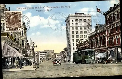 Ak Victoria British Columbia Kanada, Douglas Street, BC Permanentes Gebäude
