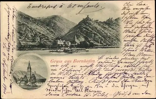 Ak Bornhofen am Rhein, Panorama vom Ort