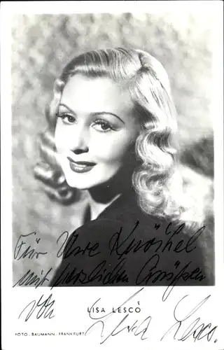 Ak Schauspielerin Lisa Lesco, Portrait, Autogramm