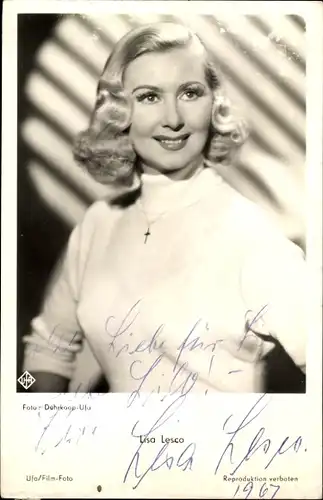 Ak Schauspielerin Lisa Lesco, Portrait, Autogramm