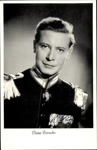 Ak Schauspieler Dieter Borsche, Portrait, Autogramm, Uniform, Ordensspange, Film Königliche Hoheit