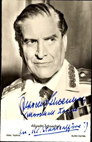 Ak Schauspieler Albrecht Schoenhals, Portrait in Kostüm, Uniform, Autogramm