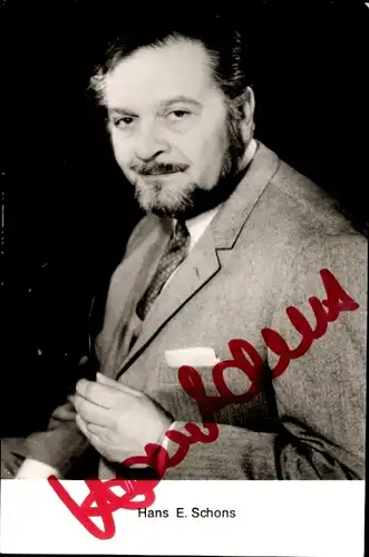 Ak Schauspieler Hans E. Schons, Portrait, Pfeife, Autogramm
