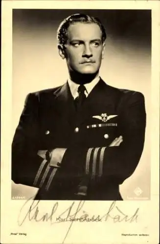 Ak Schauspieler Karl Schönböck, Portrait, Uniform, Filmkostüm, Autogramm