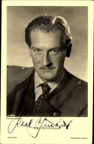 Ak Schauspieler Karl Schönböck, Portrait, Ross Verlag Nr. A 3078/1, Autogramm