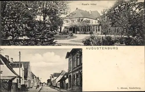 Ak Augustenborg Augustenburg Sønderborg Sönderborg Dänemark, Frost's Hotel, Straßenpartie