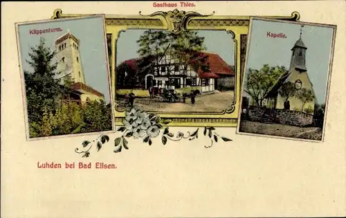 Ak Bad Eilsen Niedersachsen, Klippenturm, Gasthaus Thies, Kapelle