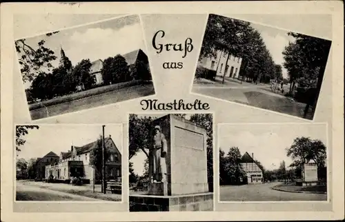 Ak Mastholte Rietberg in Westfalen, Denkmal, Teilansichten, Straßenpartie